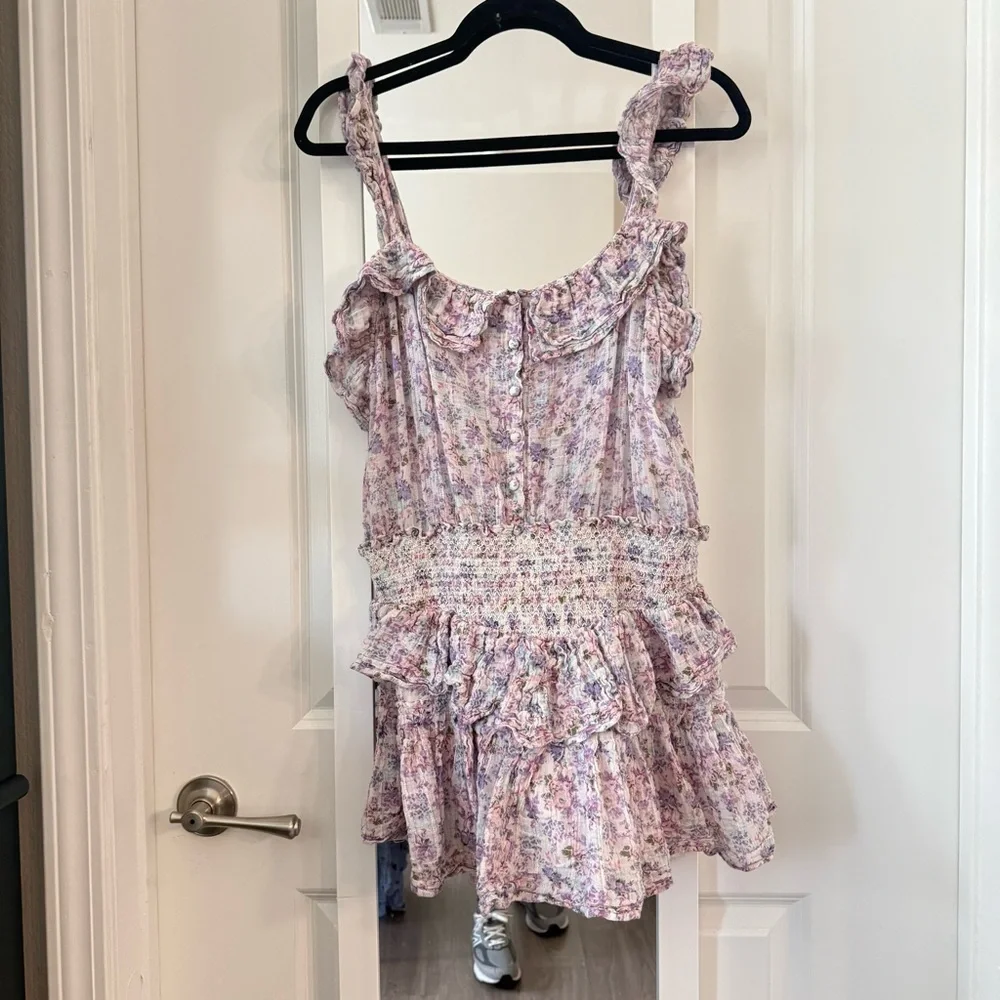 LoveShackFancy Floral Ruffle Mini Dress Size L Romantic Cottagecore - Picture 2 of 6